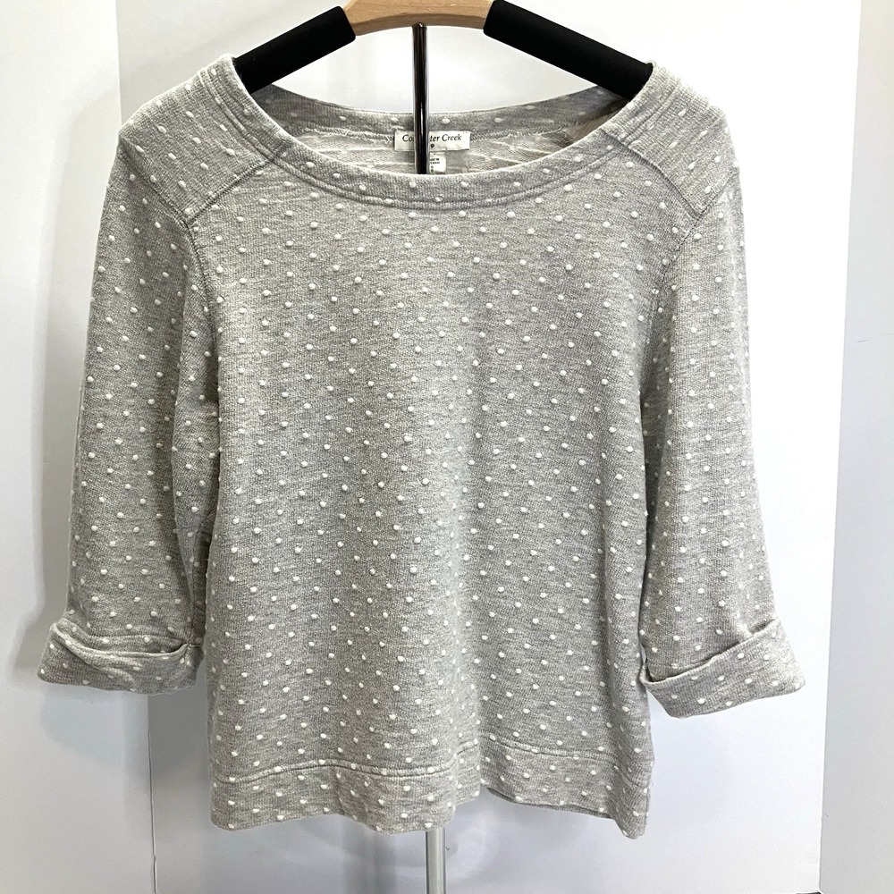 Coldwater Creek Womens Light Gray Polka Dot 100% Cotton 3/4 Slv Crop Sweater S